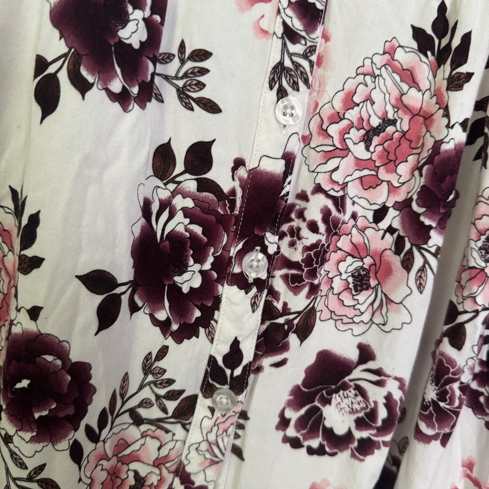 Torrid Floral Button Front Tunic Mini Dress Size 2 2X Plus Ivory Pink Burgundy - Picture 10 of 10